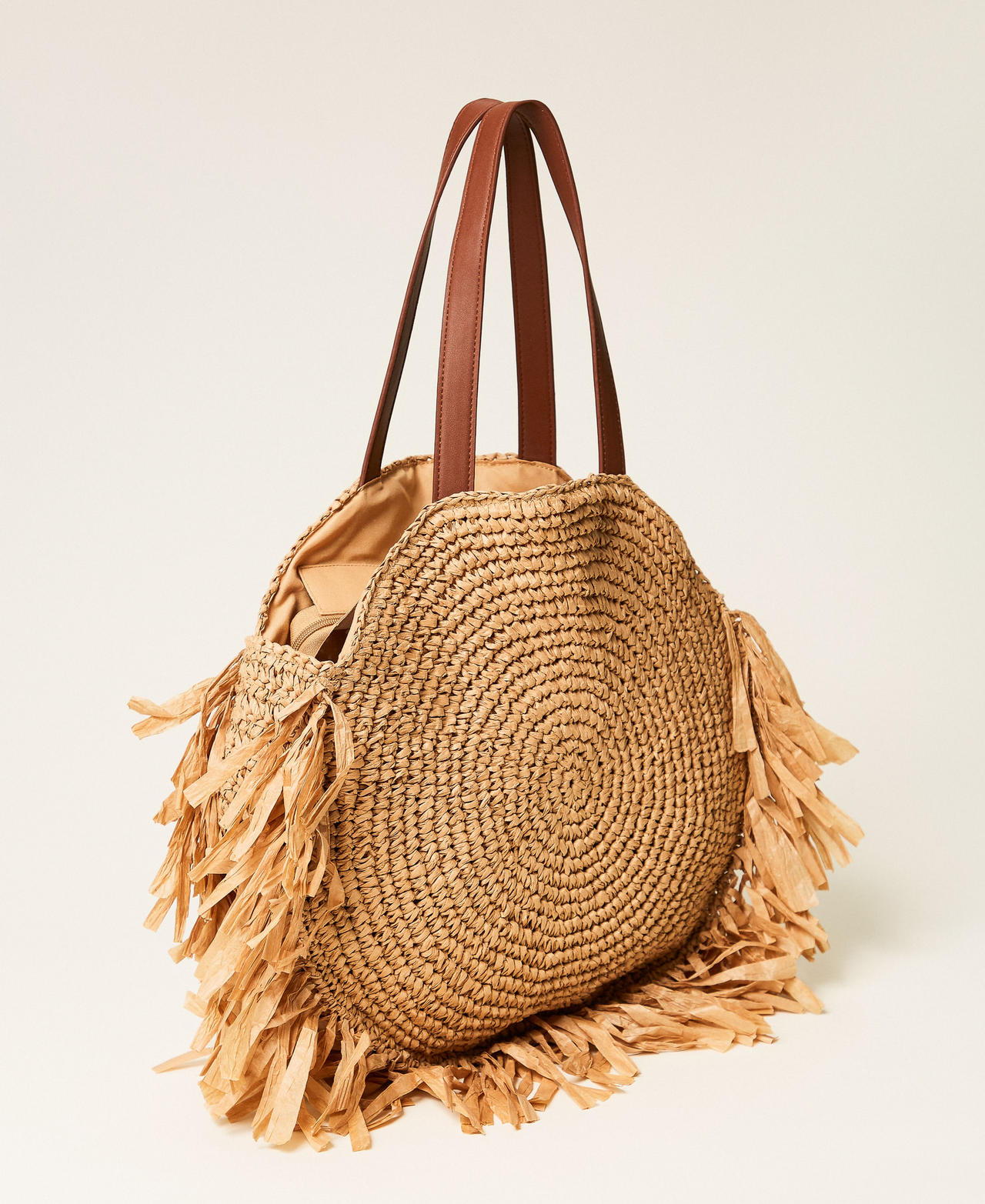 Round raffia shopper bag with fringes Straw Woman 261LB7BAA_00193_03