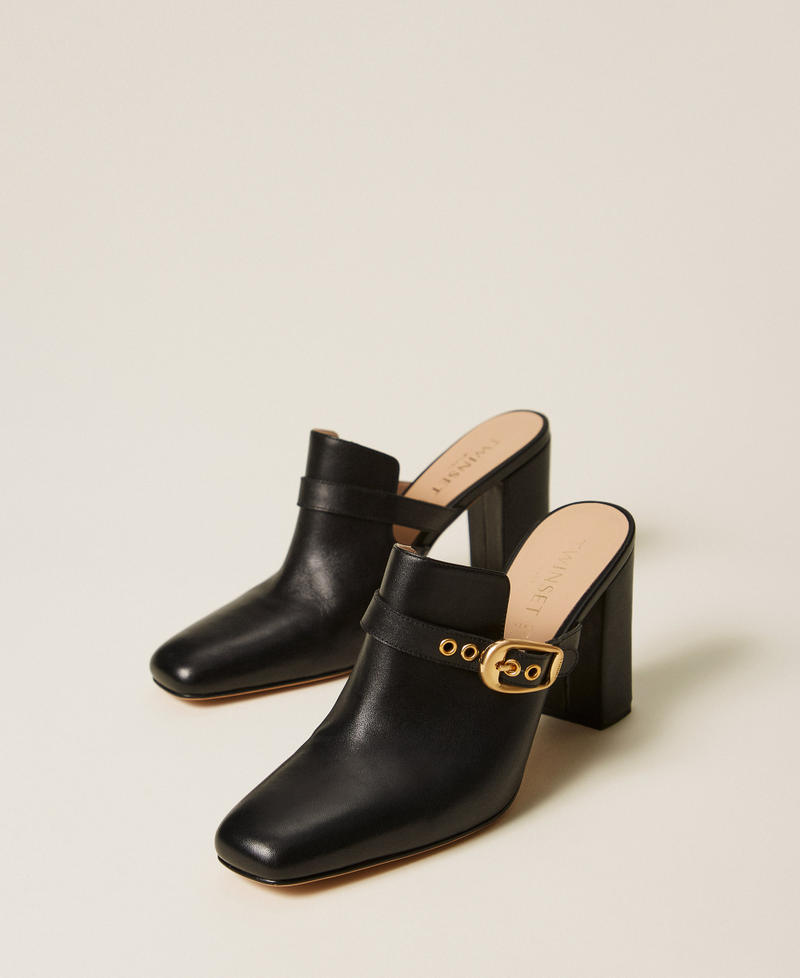 Leather mules with buckle Black Woman 261TCP090_00006_02