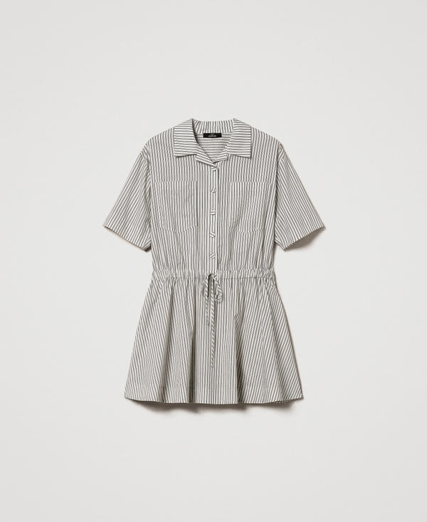 Short dress in striped poplin
