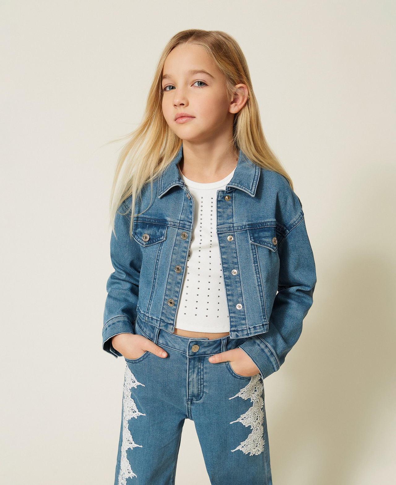 Cropped denim jacket Girl, Blue | TWINSET Milano