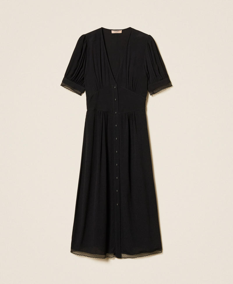 Langes Kleid aus Cr&ecirc;pe Schwarz Frau 261TT2071_00006_S0