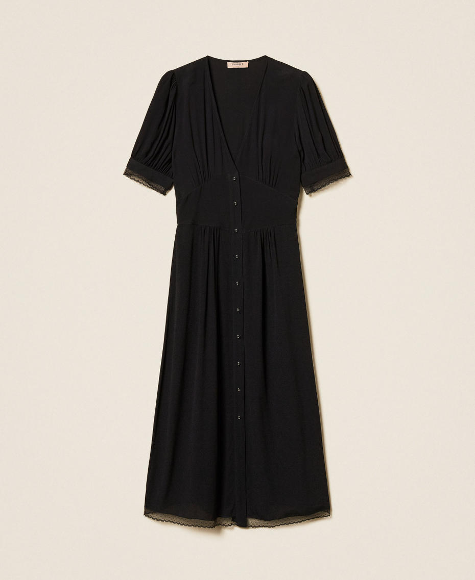 Langes Kleid aus Cr&ecirc;pe Schwarz Frau 261TT2071_00006_S0