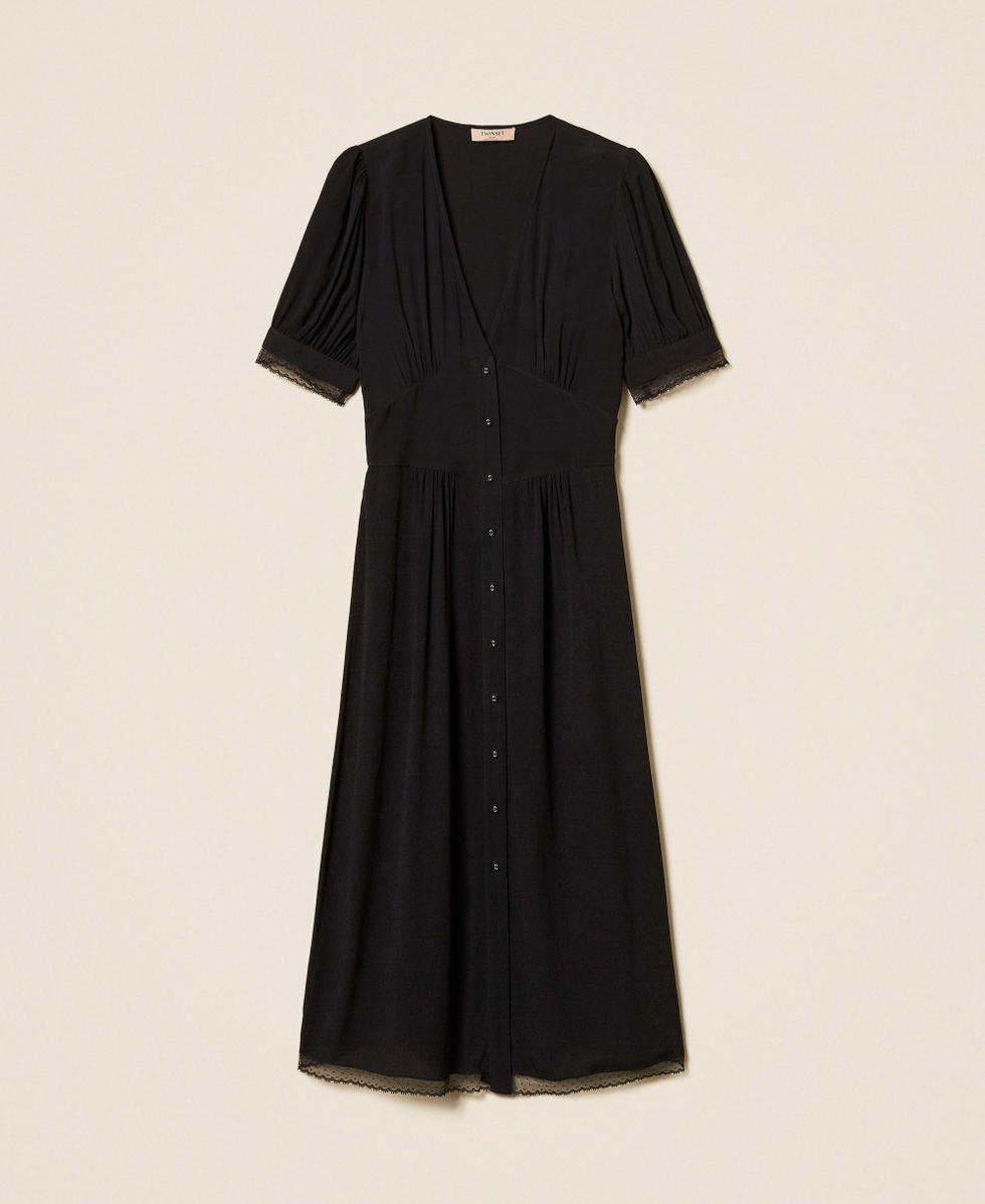 Long cr&ecirc;pe dress Black Woman 261TT2071_00006_S0