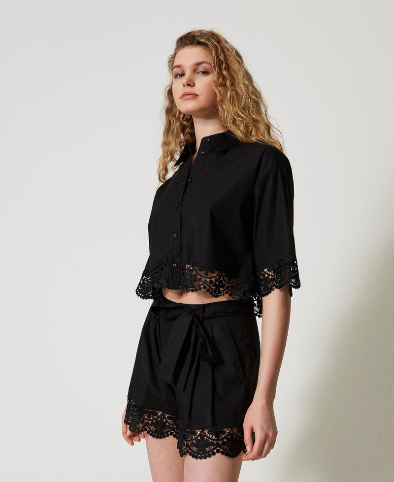 Poplin shorts with lace Black Woman 251TT2096_00006_02