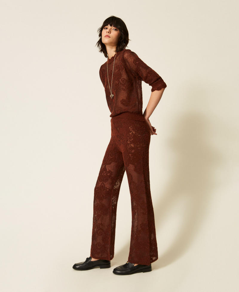 Jacquard alpaca blend knit trousers  "Cherry Wood" Brown Woman 262TP3343_06501_02