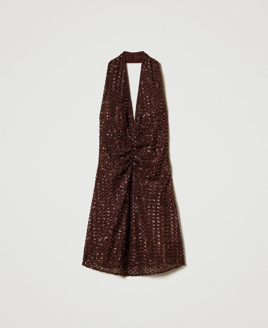 Robe courte en tulle avec sequins Brown Stone Femme 251LB2QDD_12133_S0