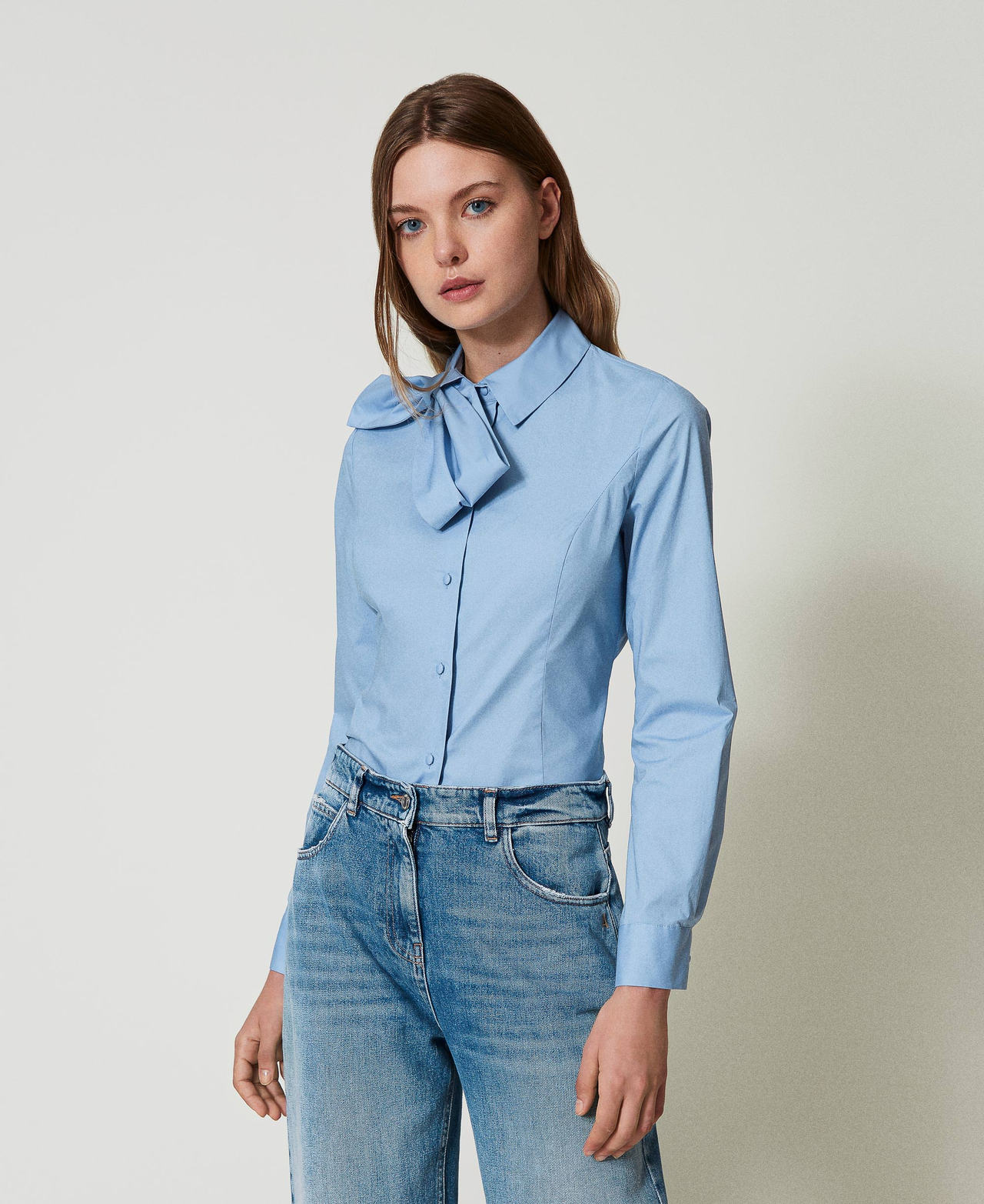 Camicia in popeline con fiocco Air Blue Donna 242AT2291_00674_02