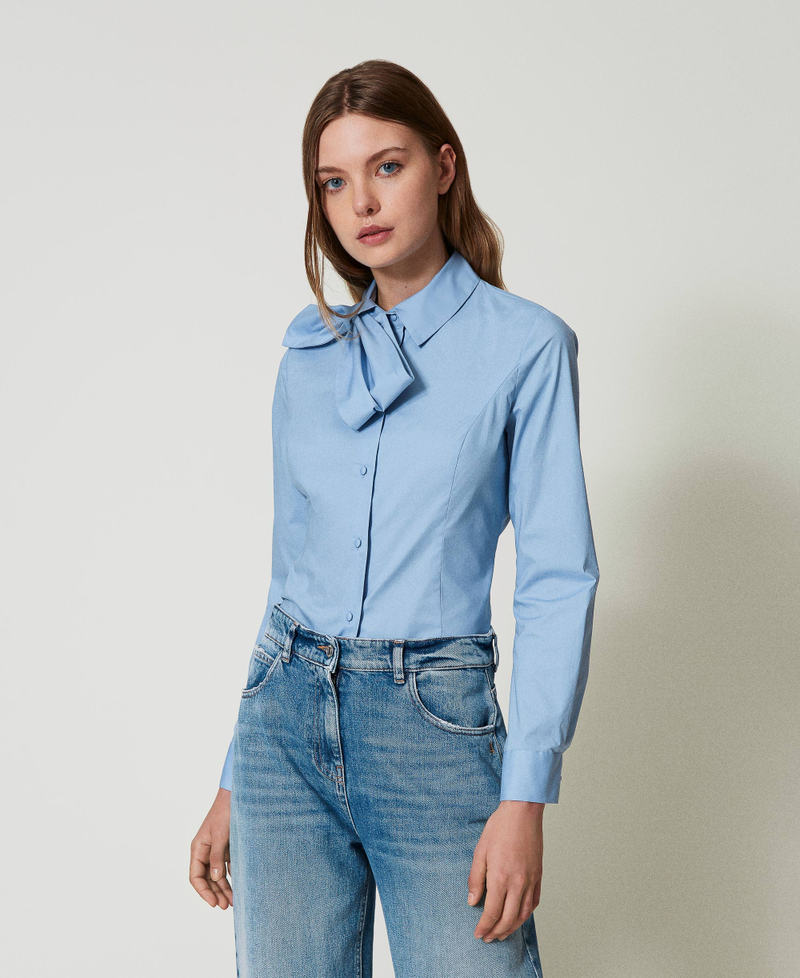Camicia in popeline con fiocco Air Blue Donna 242AT2291_00674_02