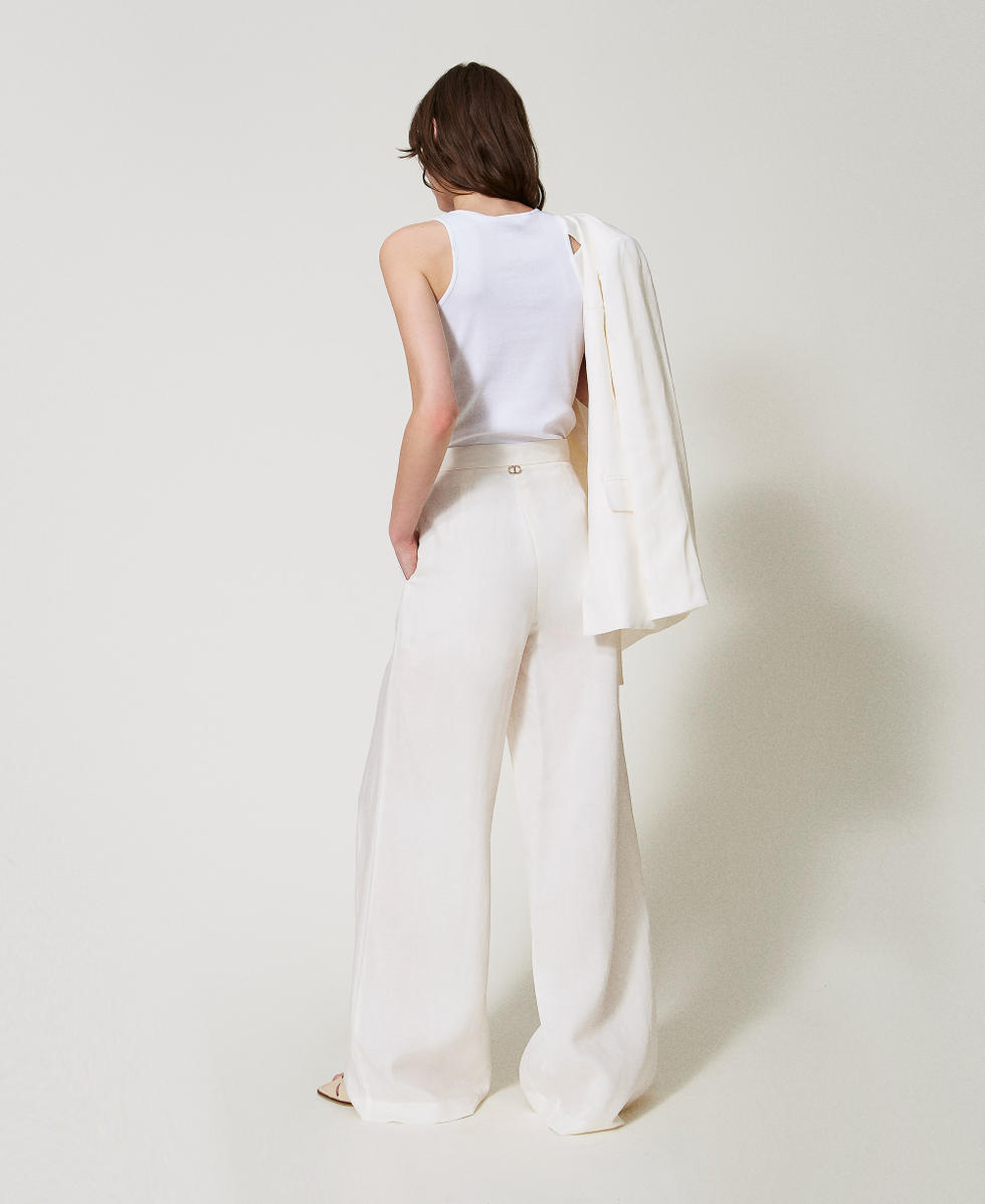 Pantaloni a palazzo in misto lino Bianco Neve Donna 251TT2071_00282_03