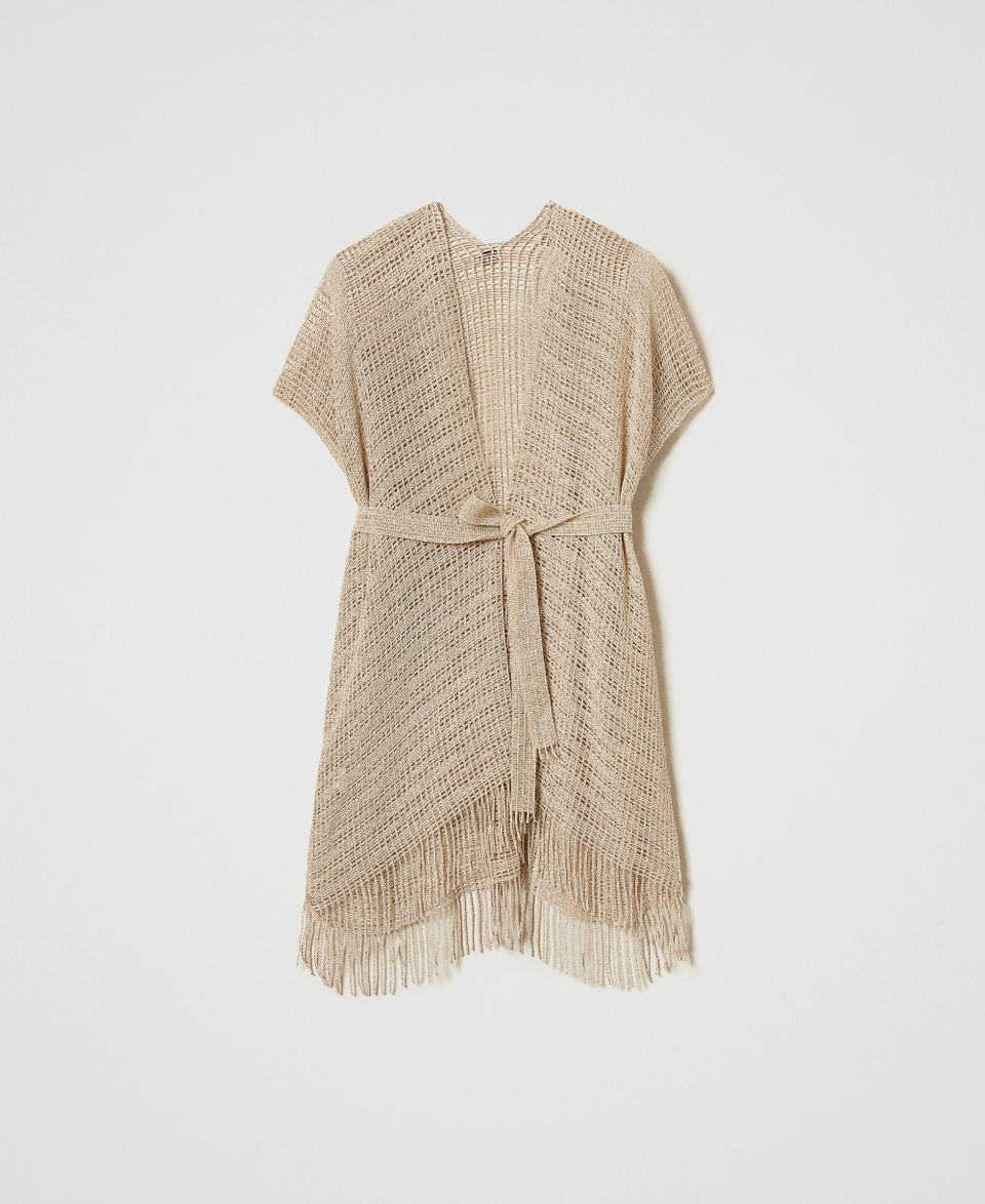 Short mesh and lurex kaftan with fringes Pale "Ginger Root” Beige Woman 251TO5190_11640_0S