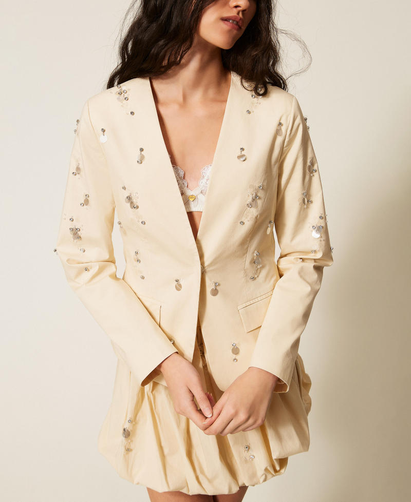 Poplin blazer with embroidery Cashew Beige Woman 261AT2010_13362_03