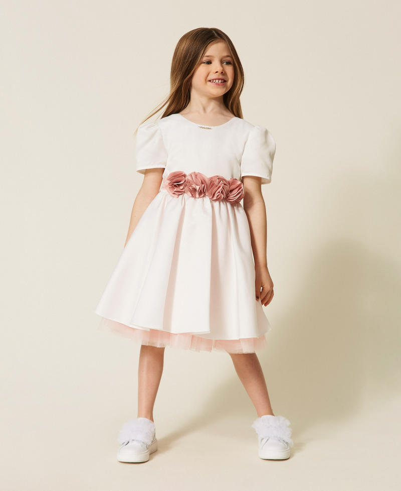 Abito corto baby in raso duchesse e tulle Bicolor Off White / Pink Dancer Bambina 261GB2102_13233_01