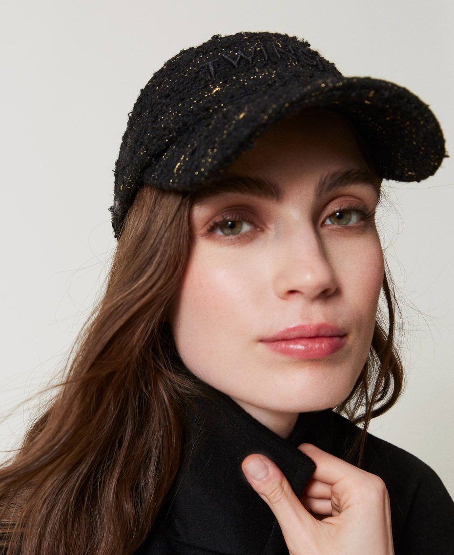 Boucl&eacute; baseball cap with logo Black / Gold Boucl&egrave; Woman 242TO5431_12009_S0