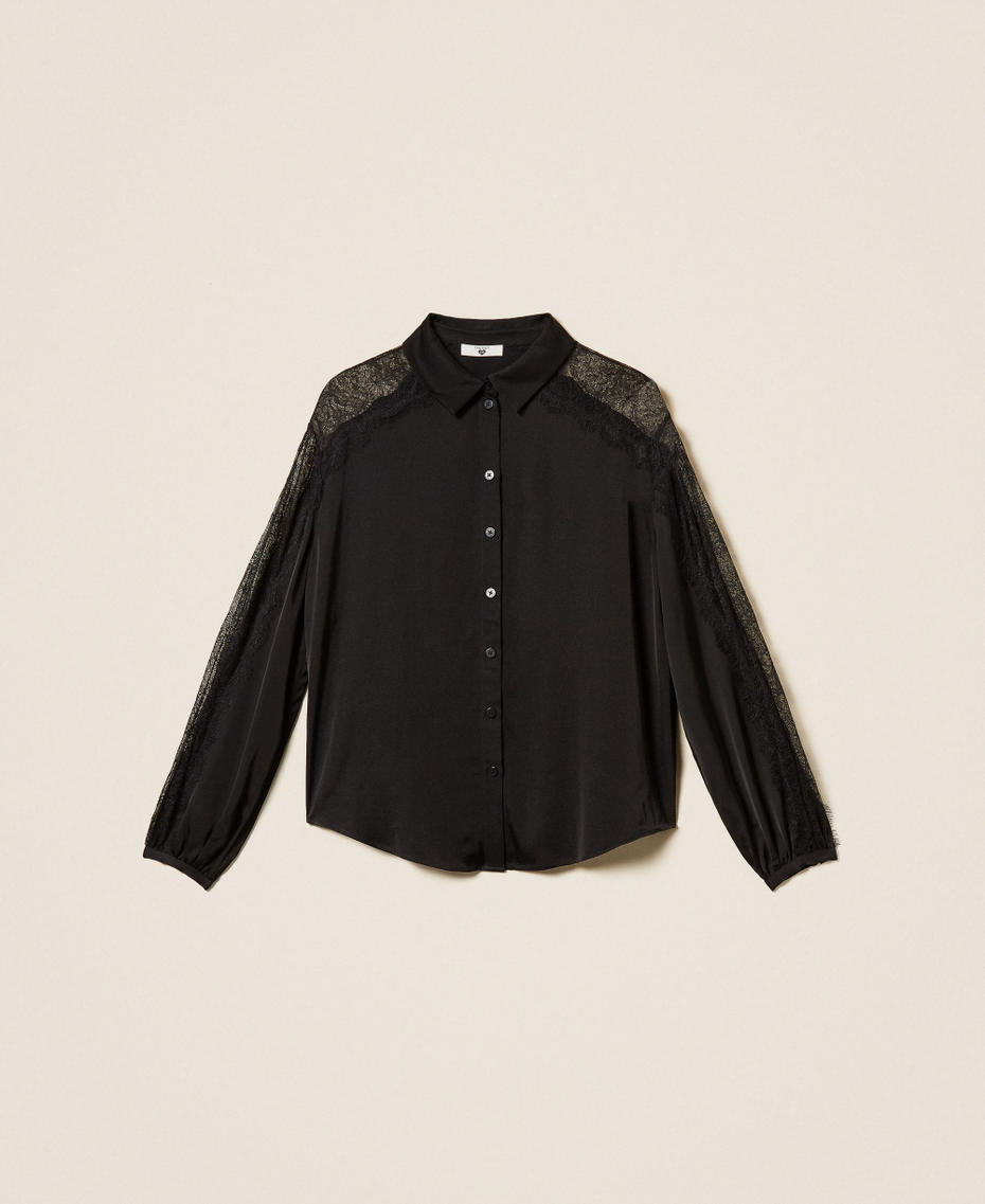 Chemise en satin avec dentelle Noir Femme 252LL2TBB_00006_S0