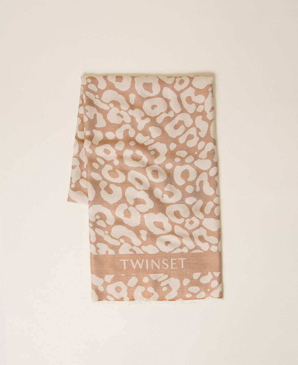 Jacquard animal print stole Land Brown Woman 252TA4320_12605_01