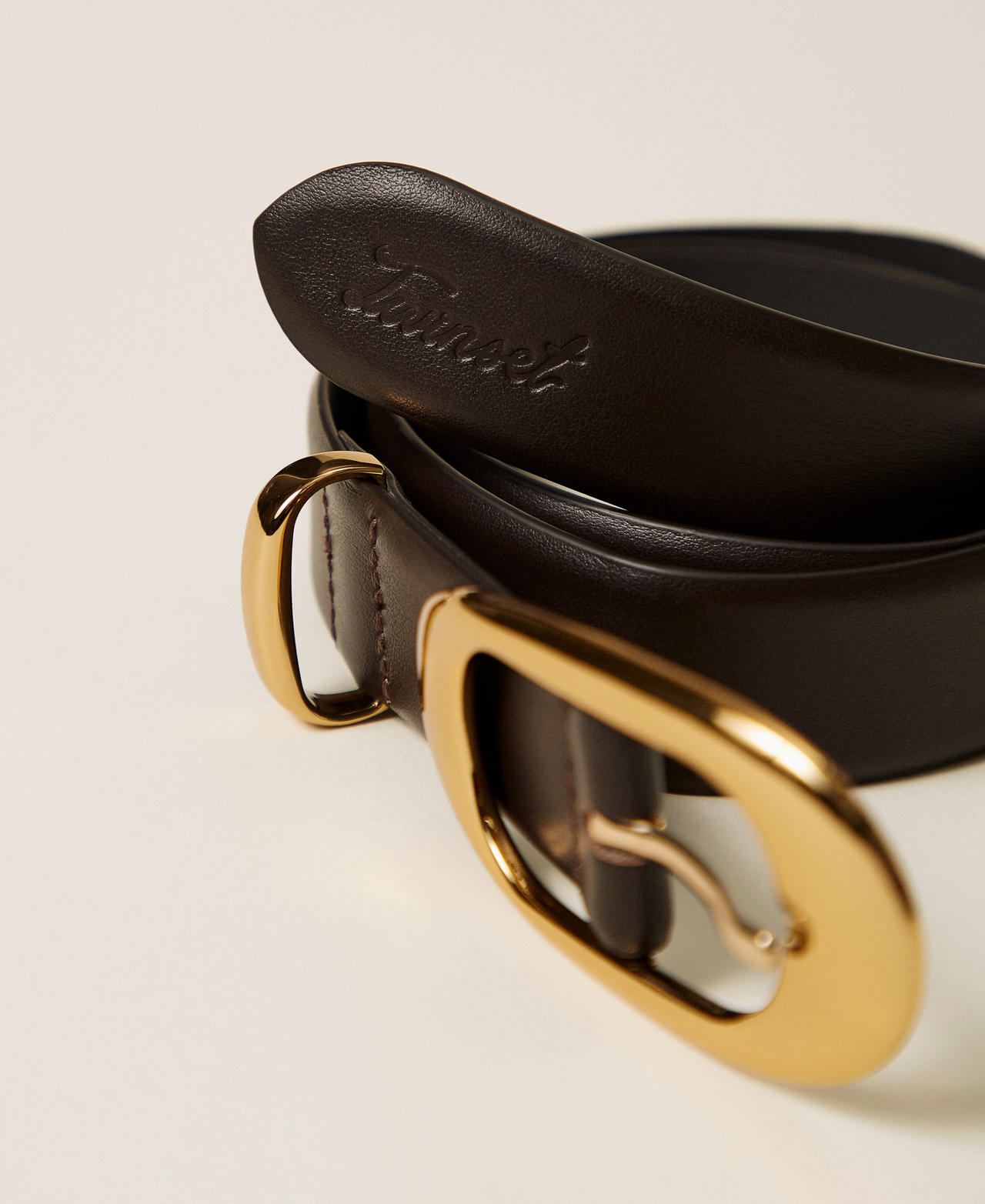 Leather belt with oval buckle Darkness Brown Woman 262TA4540_13411_02