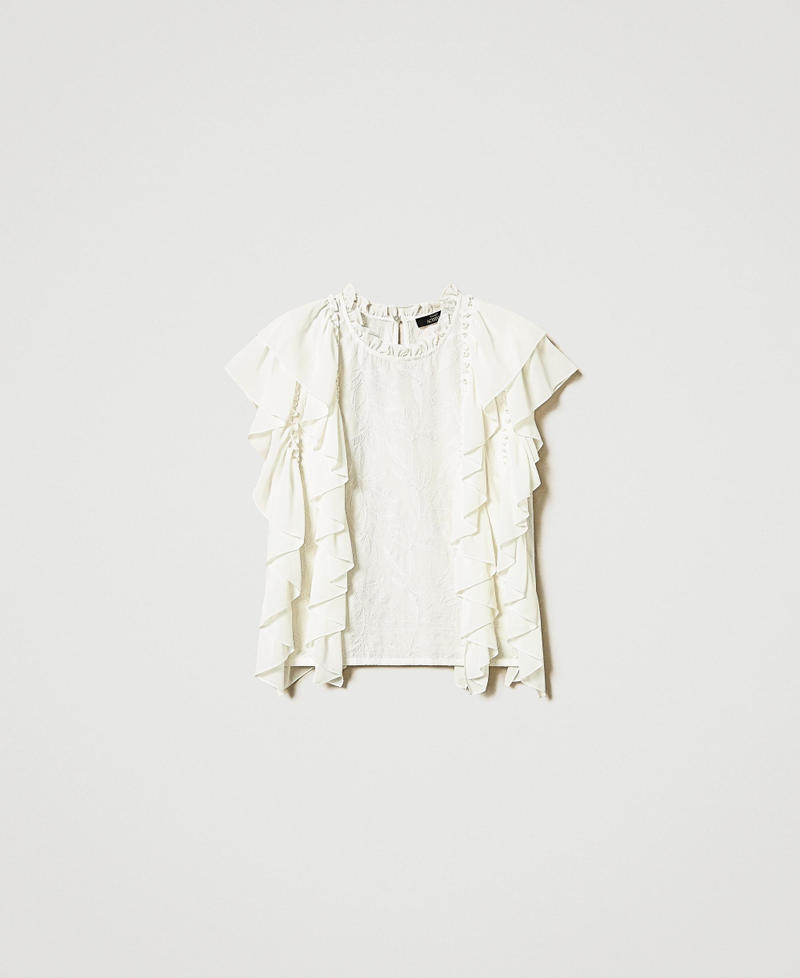 Muslin blouse with ruffles and embroidery Sugar White Woman 251AP2490_00632_S0