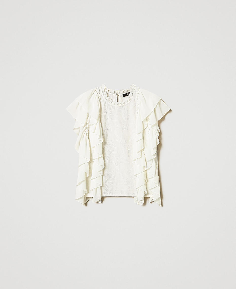 Muslin blouse with ruffles and embroidery Sugar White Woman 251AP2490_00632_S0