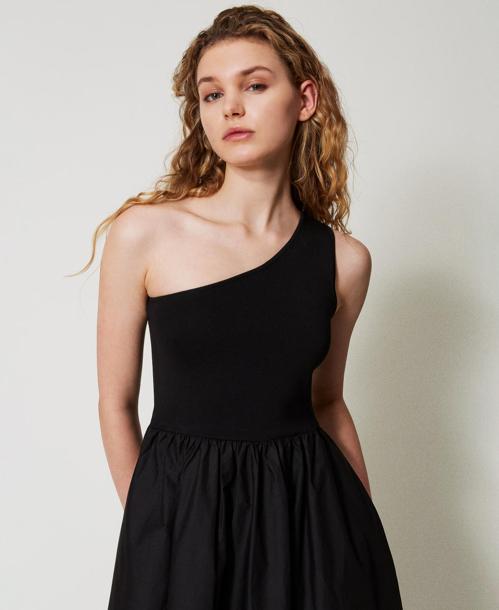 Long dress in knit fabric and poplin Woman, Black | TWINSET Milano