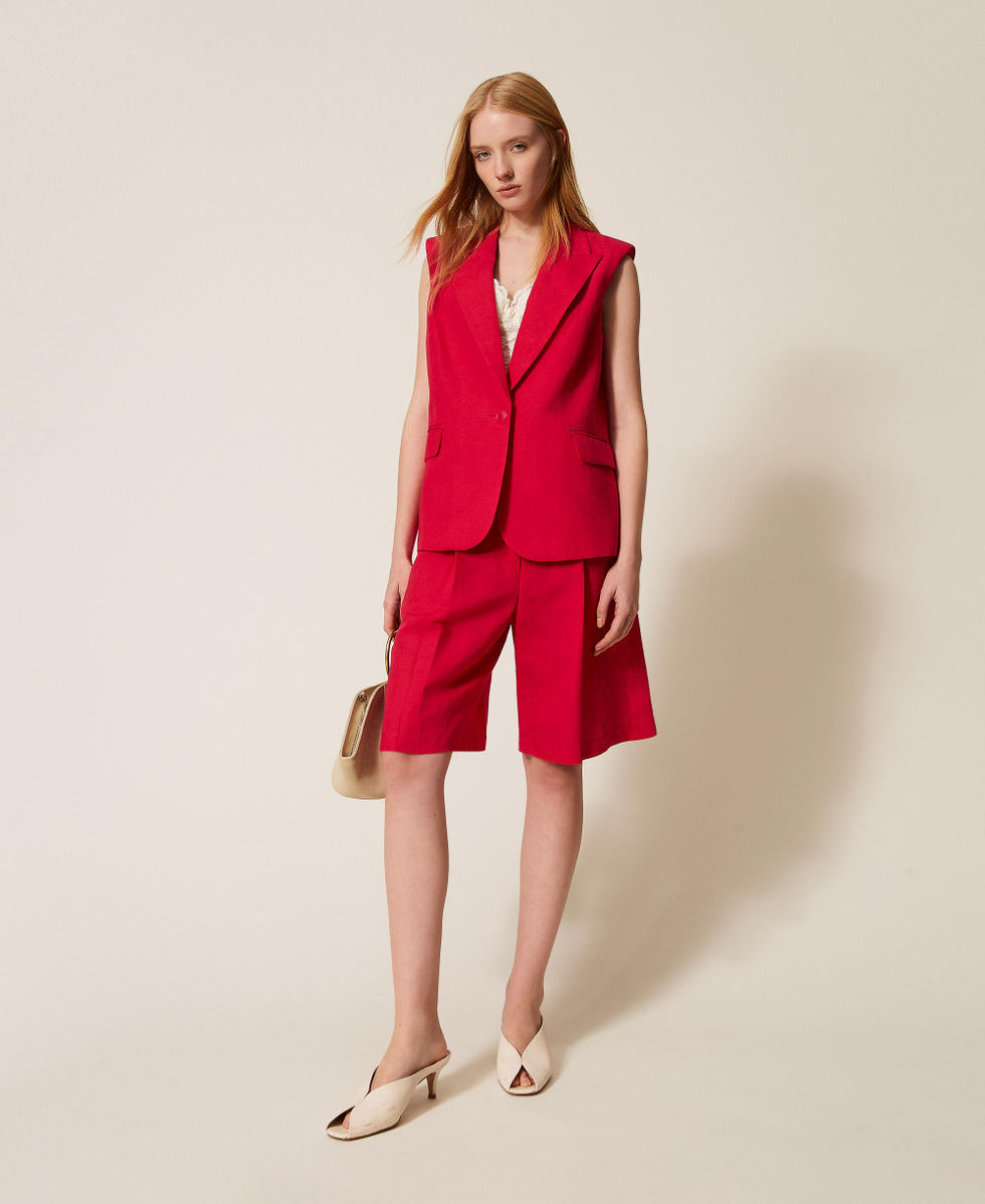 Bermuda in misto lino Rosso "Magenta" Donna 261AP2321_13160_T0