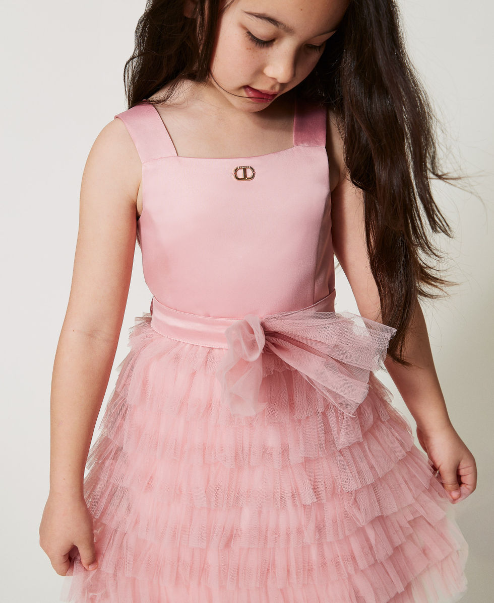 Abito corto in duchesse e tulle Sweet Rose Bambina 251GJ2QS0_00533_PD