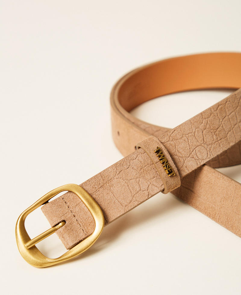 Crocodile print suede belt Nougat Croc Print Woman 262TO5650_14033_02