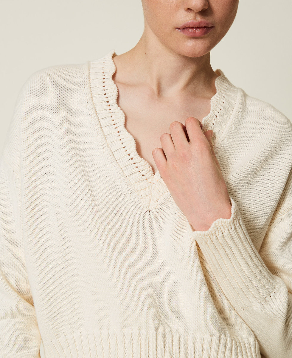 Scallop trim jumper Mother Of Pearl Woman 251TP3160_00059_04