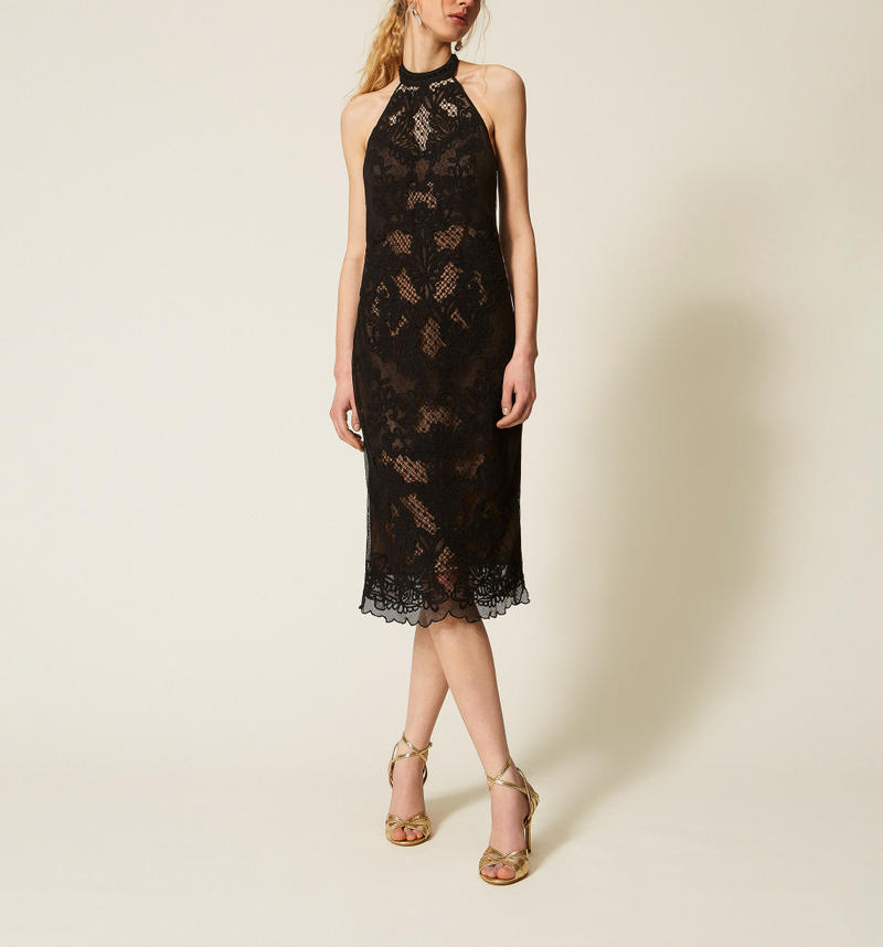 Long mesh dress with embroidery Black Woman 261TQ2012_00006_M01