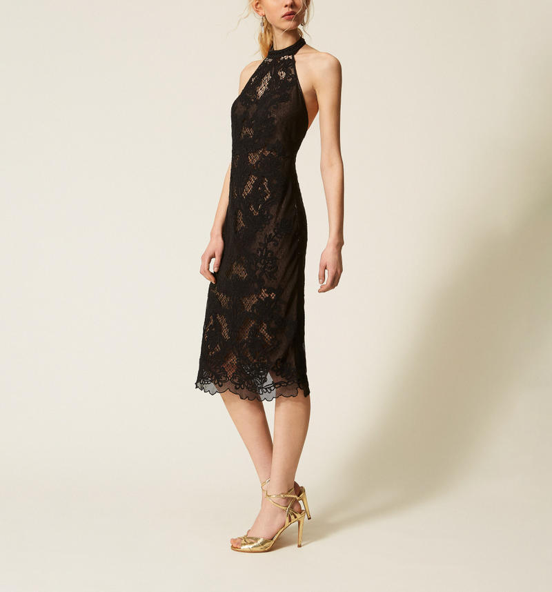 Long mesh dress with embroidery Black Woman 261TQ2012_00006_M02