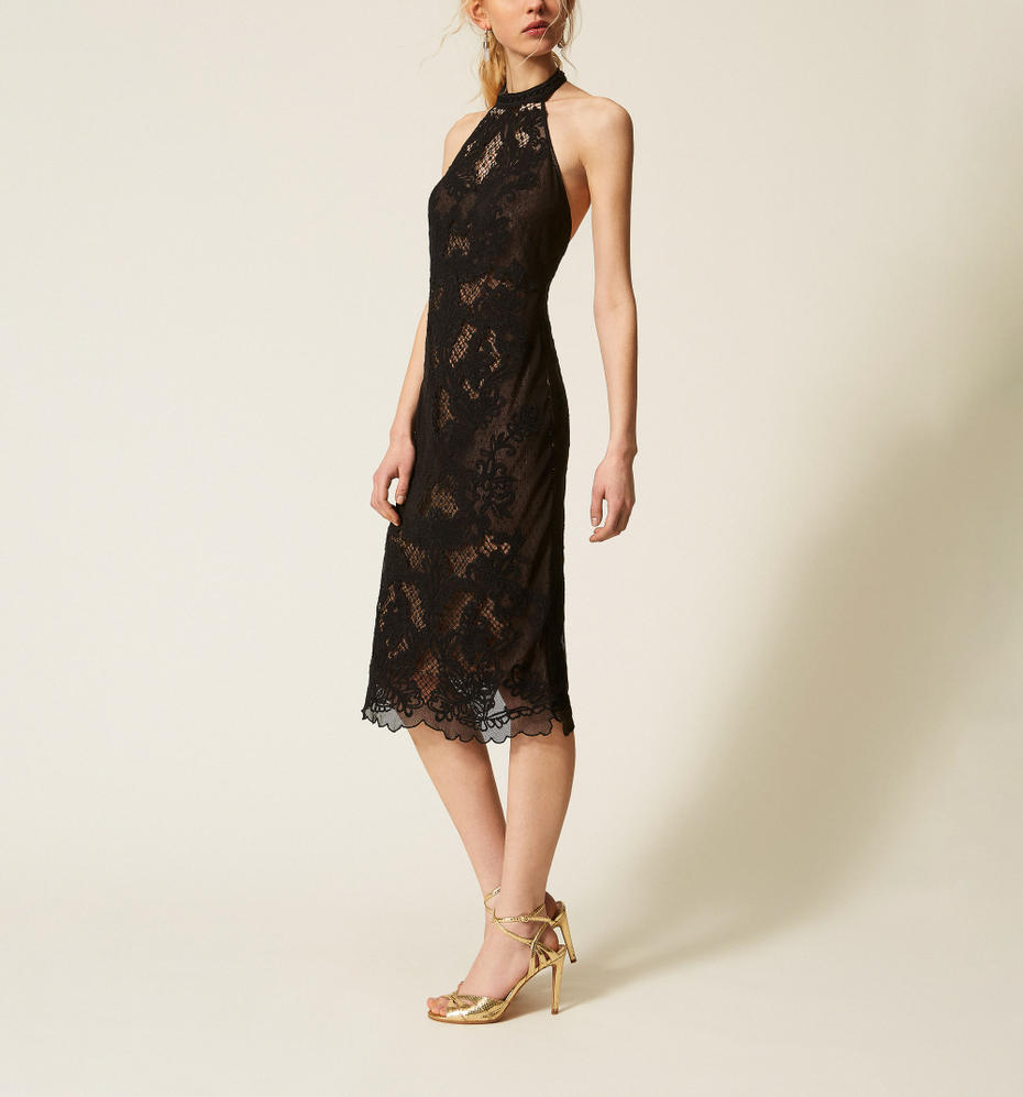 Long mesh dress with embroidery Black Woman 261TQ2012_00006_M02