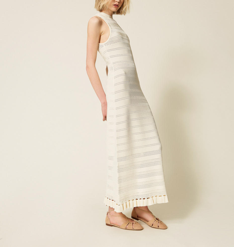 Long turtleneck knit dress with ruffles Mother Of Pearl Woman 261TQ3010_00059_M02