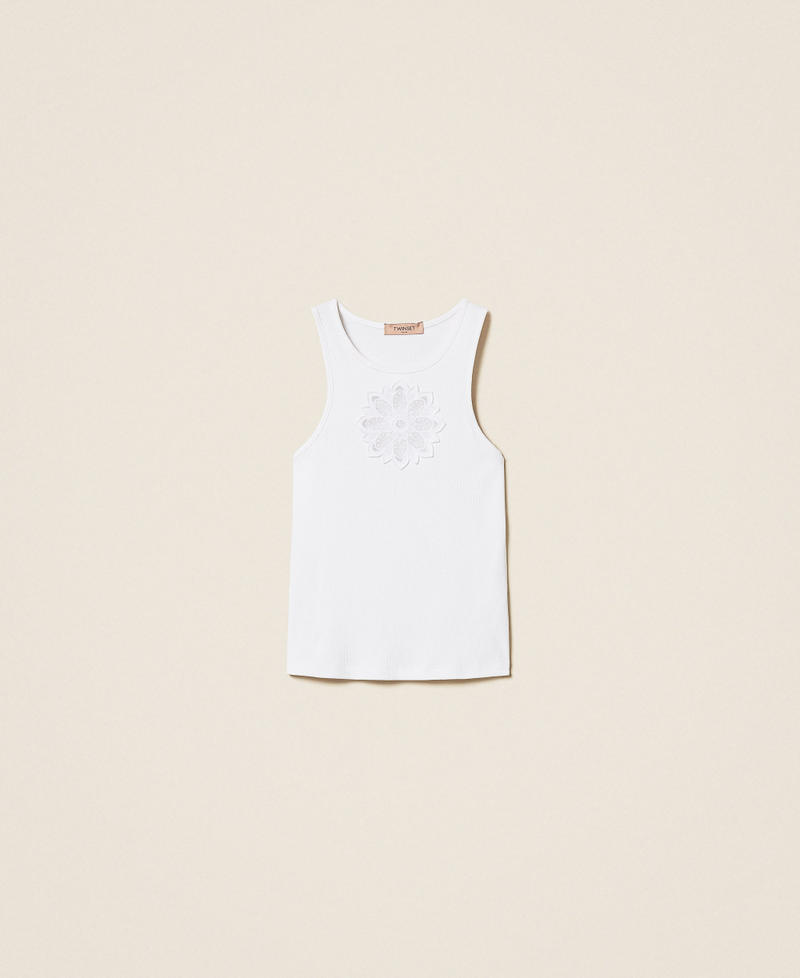 Trägertop mit floraler Stickerei Weiß Frau 261TP2090_00001_S0