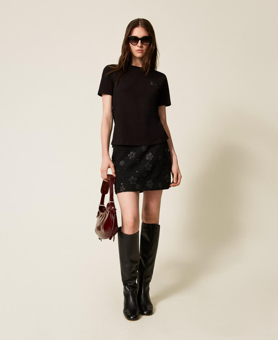 Regular T-shirt with embroidery and logo Black Woman 252TP2051_00006_T0