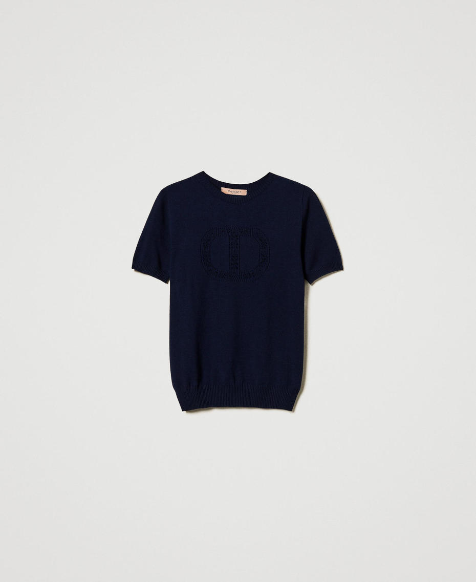 Turtleneck jumper with Oval T logo Blue Night Woman 251TP3430_00238_S0