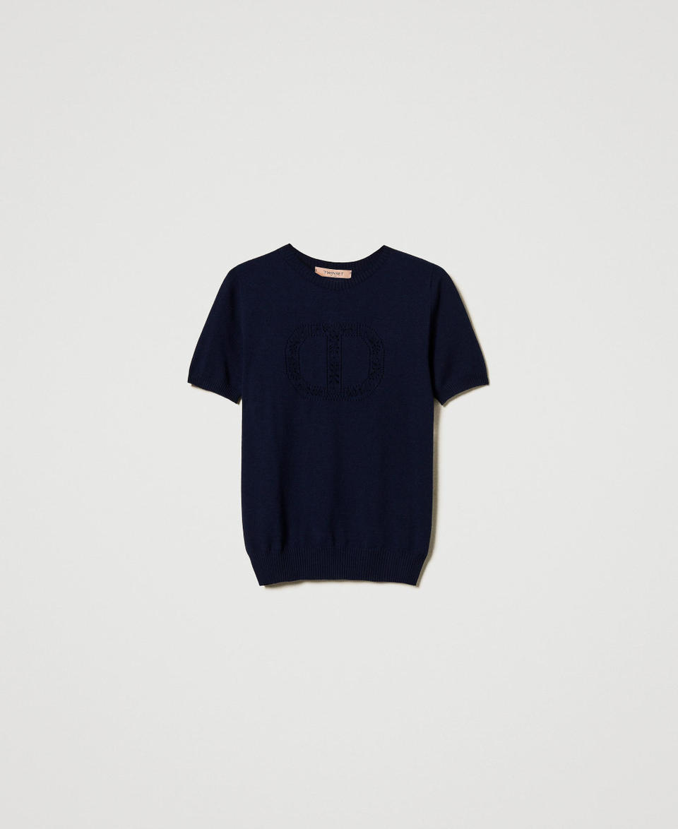 Turtleneck jumper with Oval T logo Blue Night Woman 251TP3430_00238_S0
