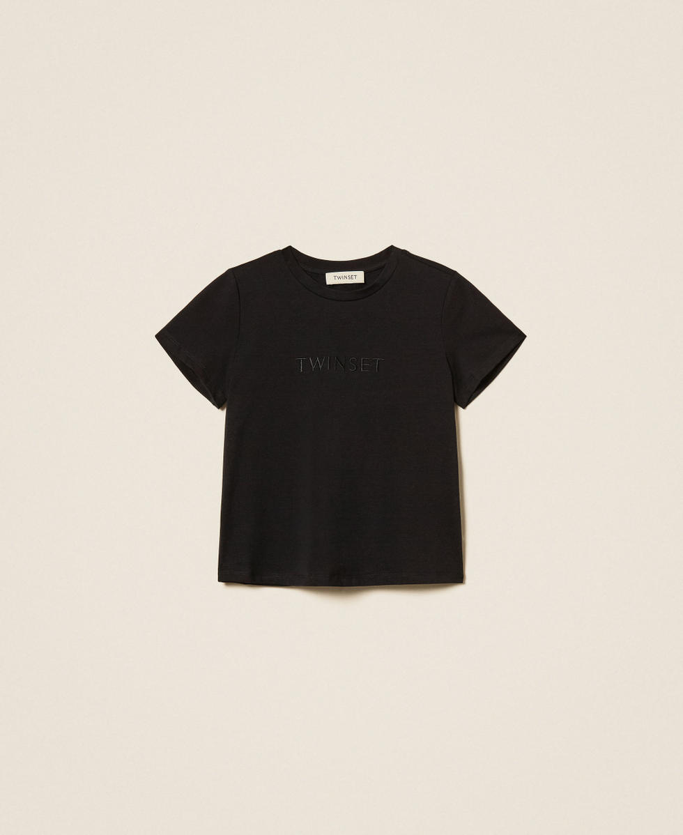 T-shirt regular con logo ricamato Nero Bambina 261GJ2252_00006_S0