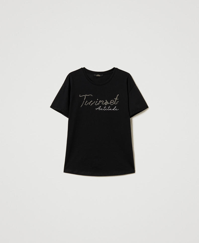 T-shirt with lurex logo Black Woman 251AP2162_00006_S0