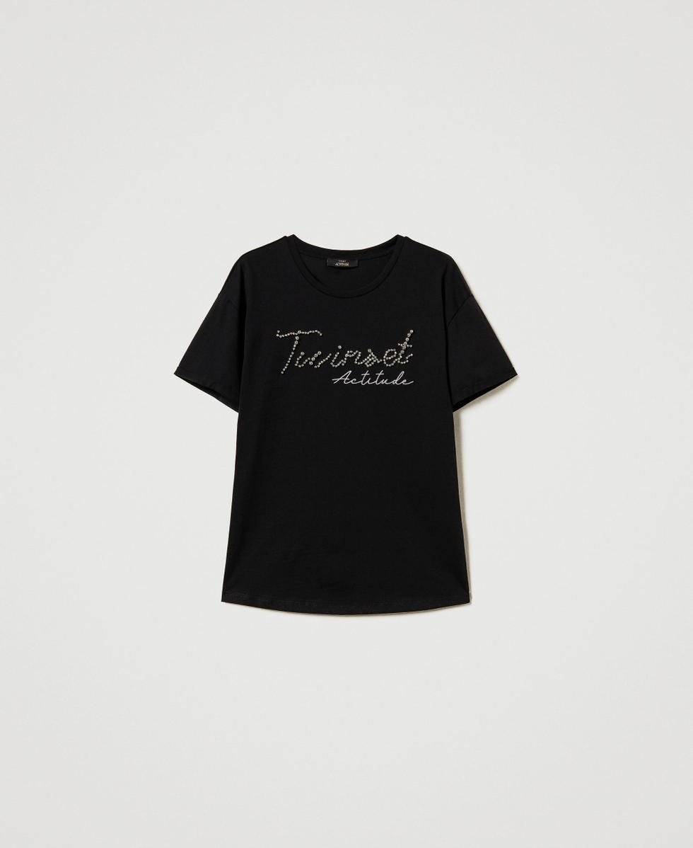 T-shirt with lurex logo Black Woman 251AP2162_00006_S0