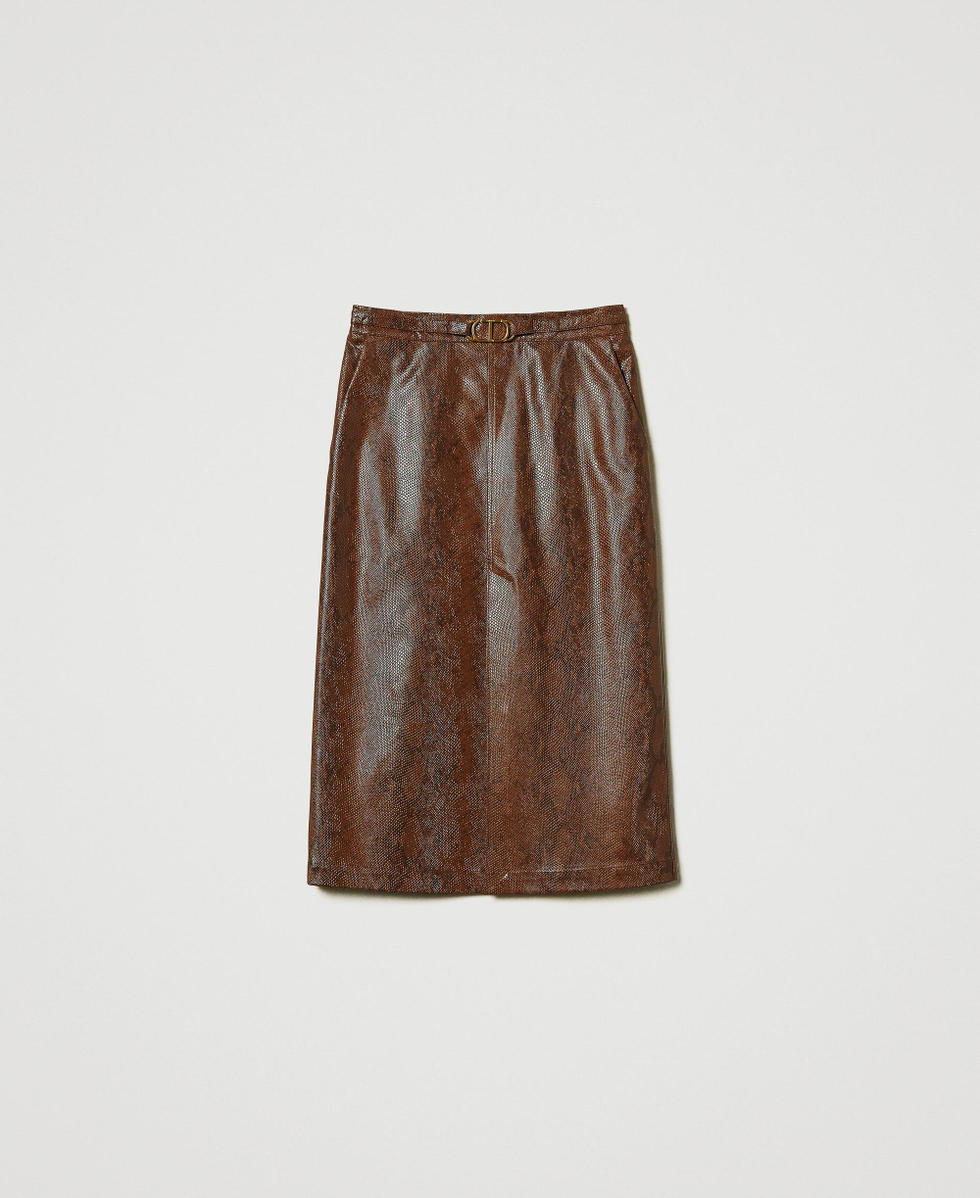 Lizard leather effect midi skirt Coffee / Black Lizard Print Woman 242TT2230_12052_S0