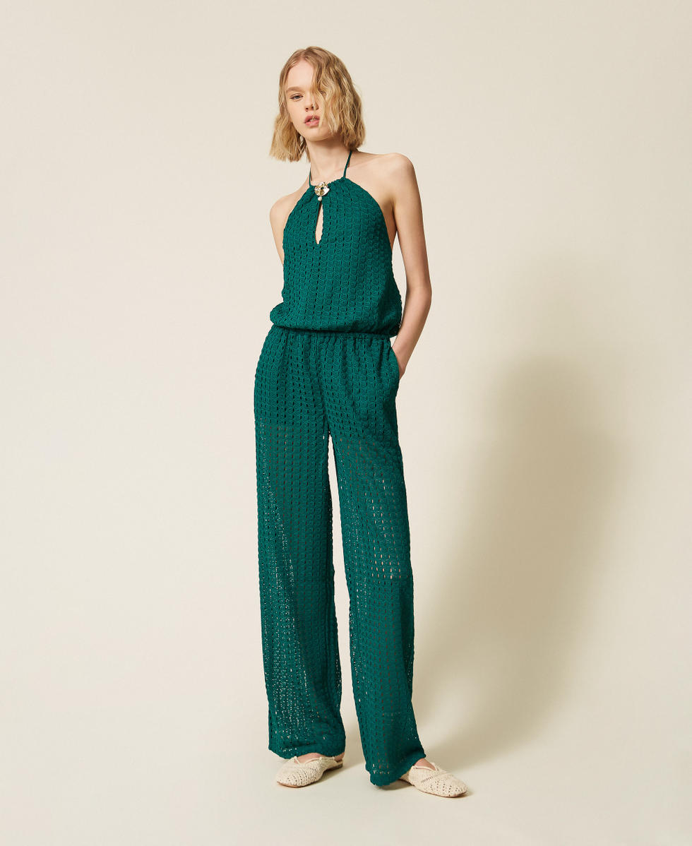 Langer Jumpsuit im H&auml;keldessin mit R&uuml;sche "Light Emerald"-Gr&uuml;n Frau 261LM2BFF_10316_01
