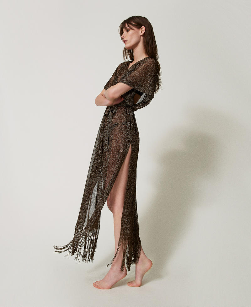 Long mesh and lurex kaftan with fringes Chocolate Lab Woman 251TO5180_10780_02
