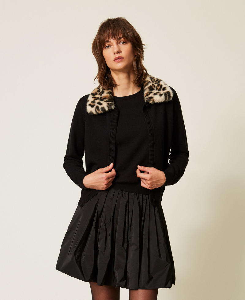 Jacket with faux fur and knit collar Black Woman 262AP3130_00006_01