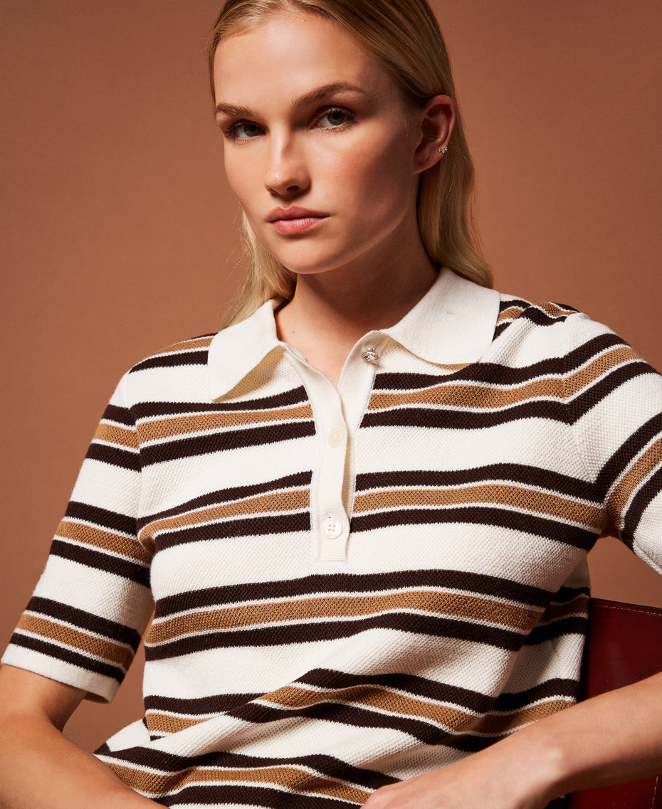 Striped polo shirt Off White/Chocolate/Camel Stripe Woman 252LI3LBB_12726_PC