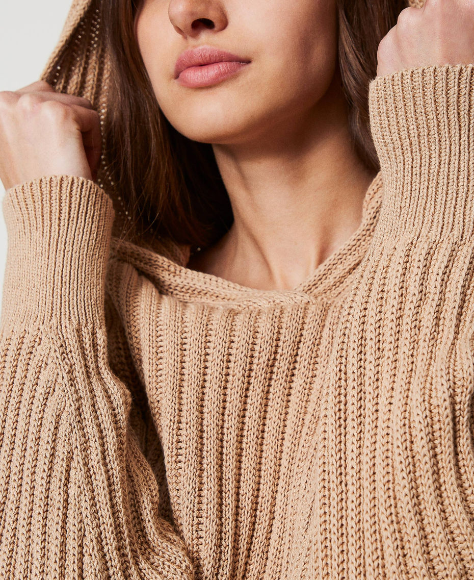 Maglia a costine con cappuccio Beige "Rope" Scuro Donna 251TP3203_12262_04