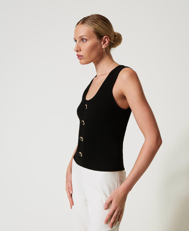 Knit top with decorative buttons Black Woman 251TP3492_00006_02
