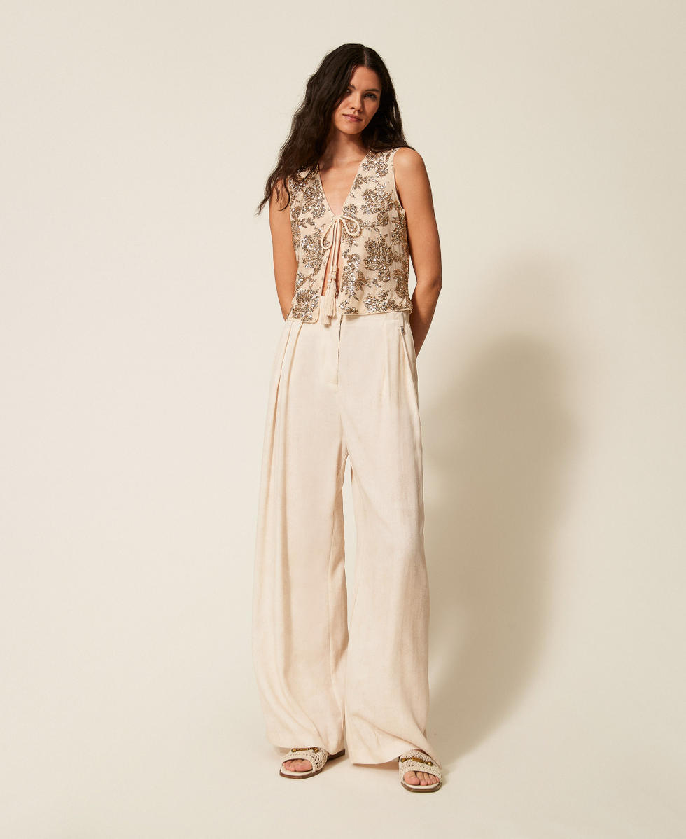 Pantal&oacute;n palazzo con estampado Burn Wash Printed Beige &laquo;Safari&raquo; Mujer 261AT2132_13461_01