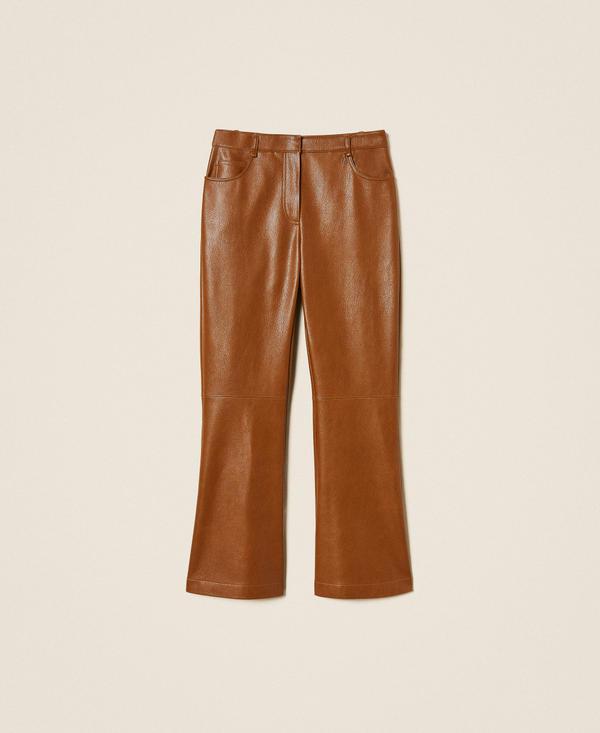 Faux leather flared trousers