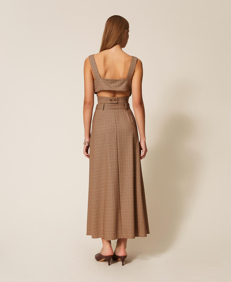 Long glen plaid skirt Chocolate Lab Prince Of Wales Woman 261AP2283_13310_03