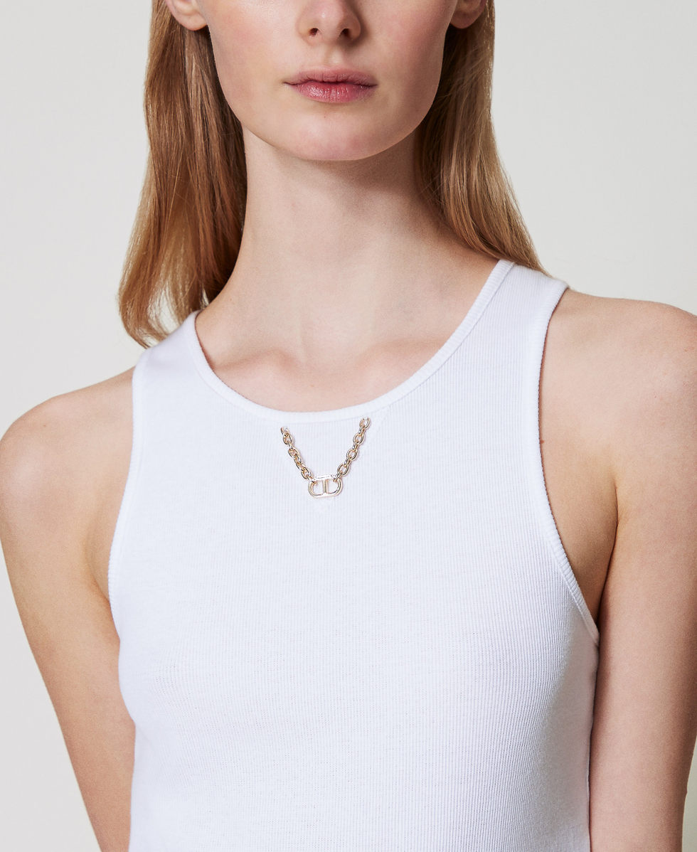 Top c&ocirc;tel&eacute; avec cha&icirc;ne Blanc Femme 251TT2400_00001_04