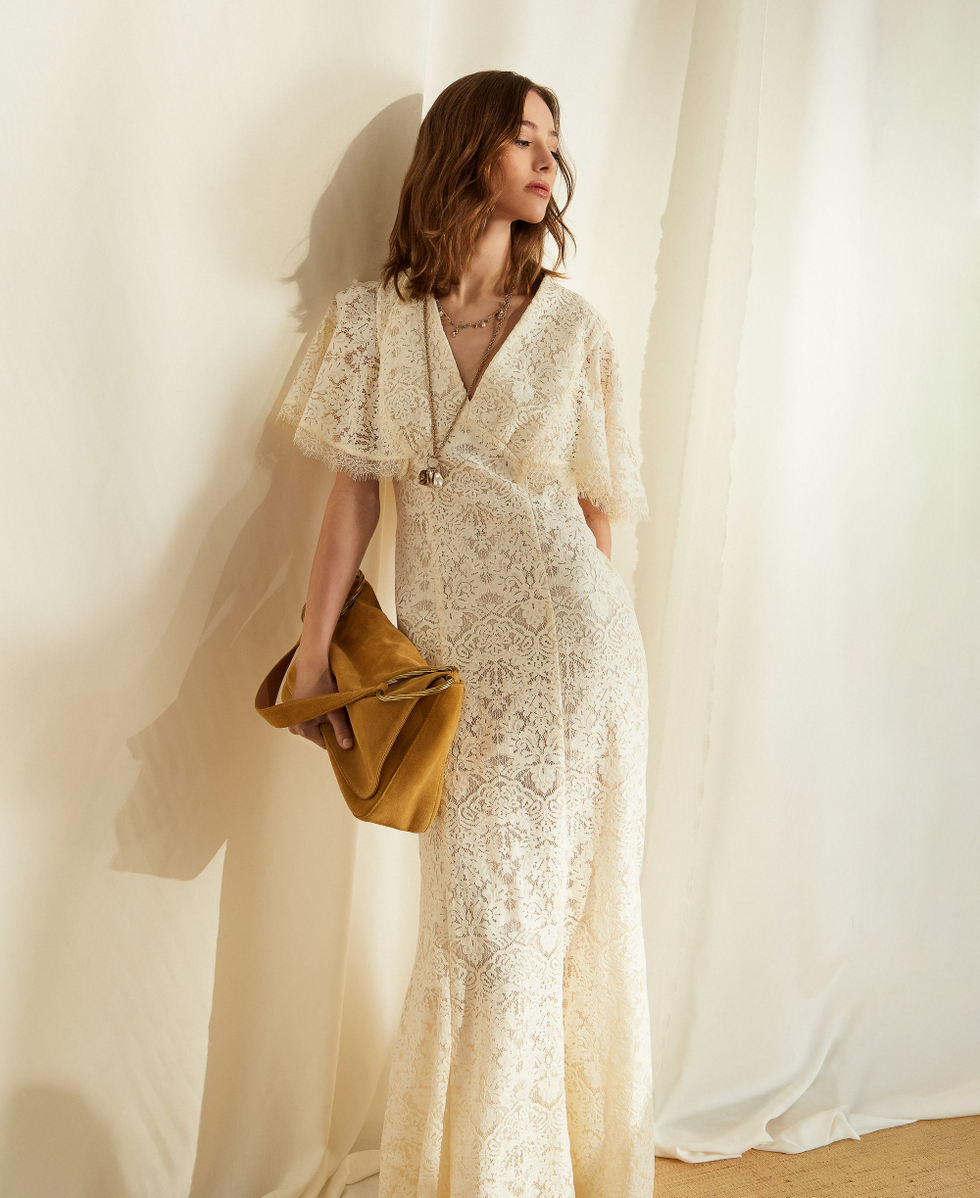 Robe longue en dentelle Nacre Femme 261TT2315_00059_PC